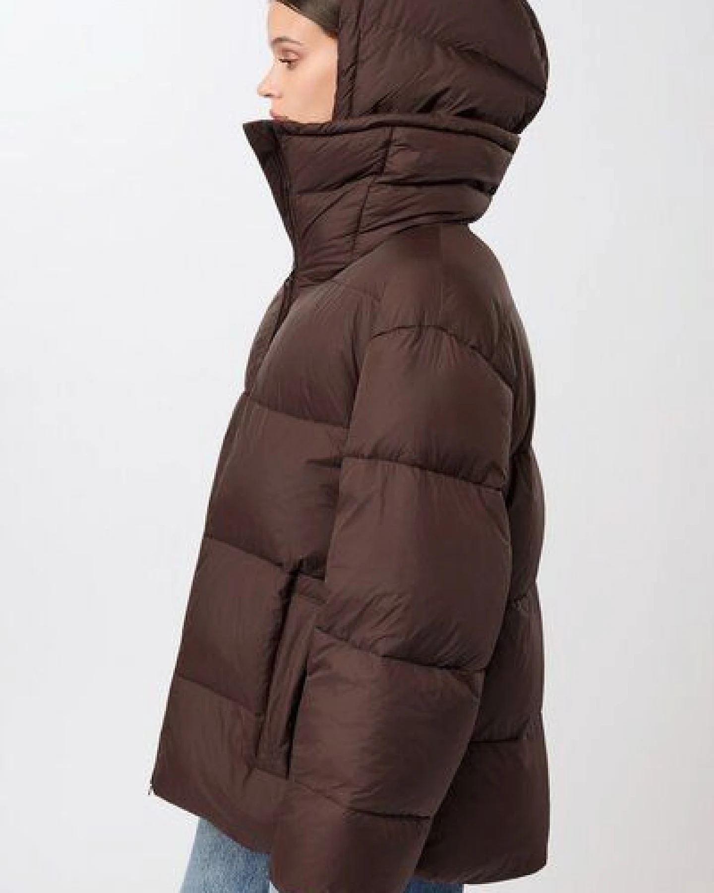LangerChen Steppjacke mit Kragen und abnehmbarer Kapuze – Ansicht 3