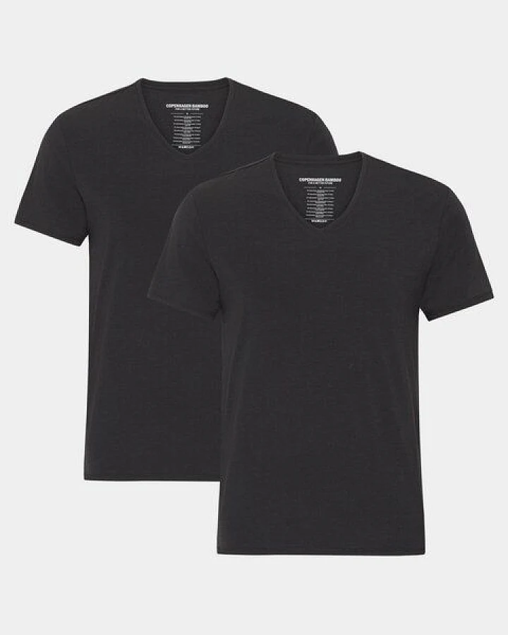 Copenhagen Bamboo 2 Stück Schwarze Slim Fit Bambus-T-Shirts mit V-Ausschnitt