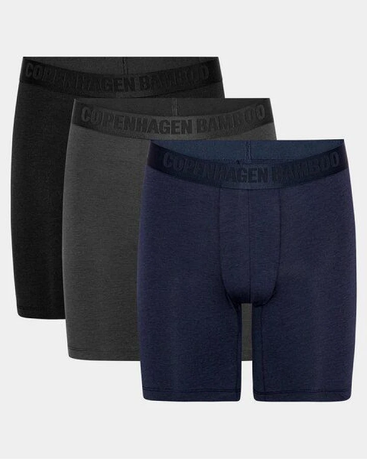 Copenhagen Bamboo 3 Paar Unterhosen aus Bambus mit langen Beinen schwarz - marineblau - grau