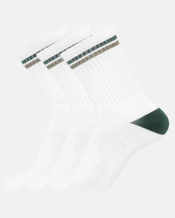 Copenhagen Bamboo 3 Paar weiße Tennissocken aus Bambus mit Armee-/Olivestreifen