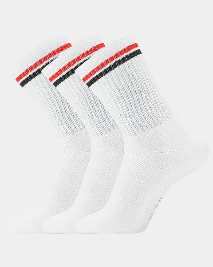 Copenhagen Bamboo 3 Paar weiße Tennissocken aus Bambus mit rot/blauen Streifen