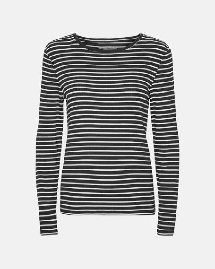 Copenhagen Bamboo Schwarz/weiß gestreiftes Langarm-T-Shirt aus geripptem Bambus