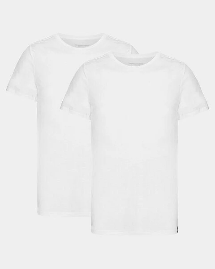 Copenhagen Bamboo 2 weiße schmal geschnittene Bambus-T-Shirts mit Rundhalsausschnitt