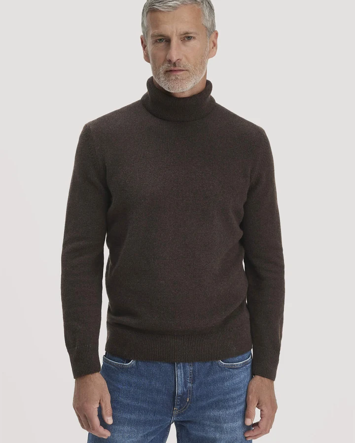 hessnatur Herren Rollkragen-Pullover Regular aus Bio-Merinowolle und Bio-Baumwolle - braun - Größe XL