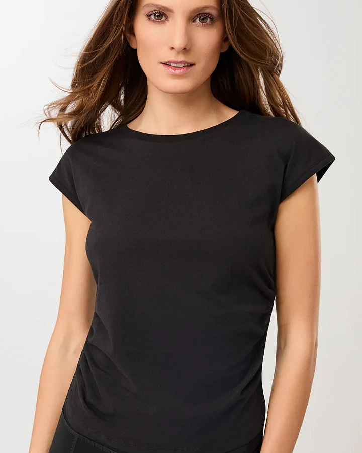 MANDALA Damen vegan Top Side Ruffled Schwarz