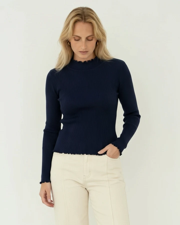 Näz Damen vegan Rollkragenpullover Ava In Marineblau
