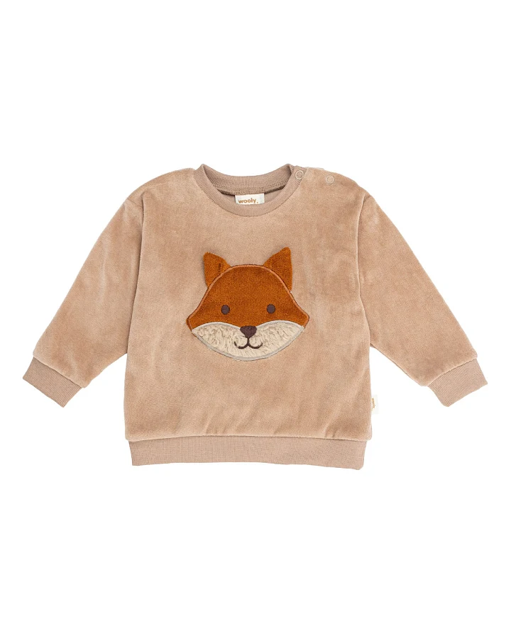 Wooly Organic - Samt-Pullover "Fuchs" stucco