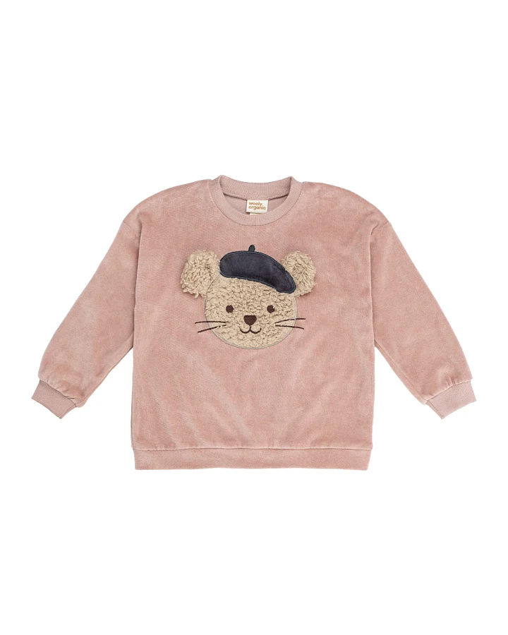 Wooly Organic - Samt-Pullover "Maus" rosewood