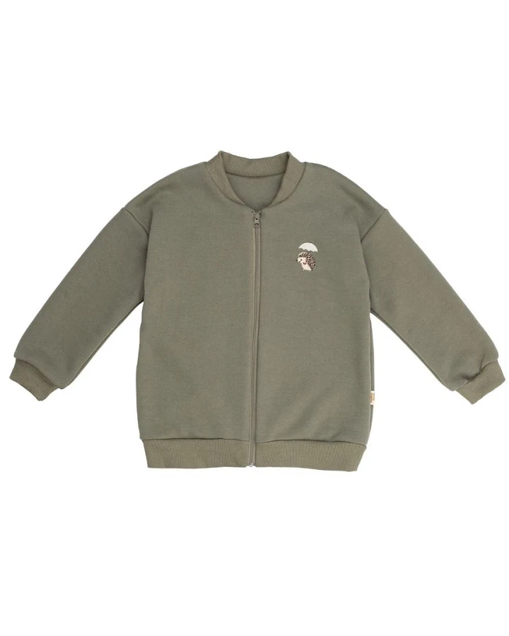 Wooly Organic - Sweatjacke "Igel" bestickt khaki