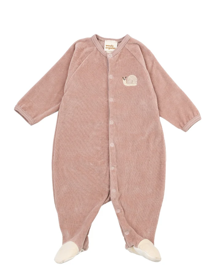 Wooly Organic - Samt-Strampler mit Fuß "Schnecke" rosewood