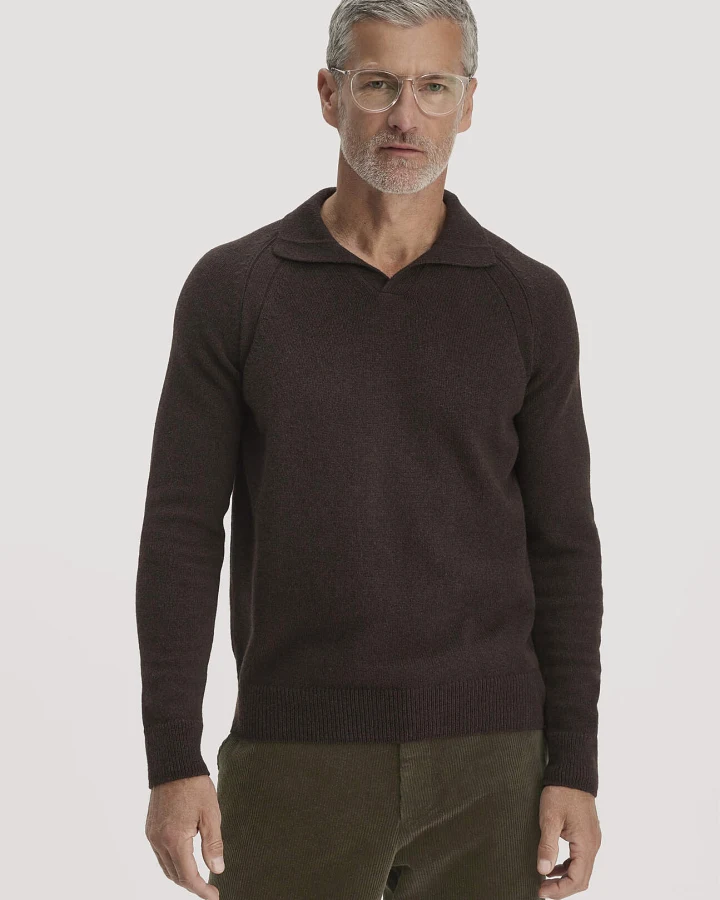 hessnatur Herren Strick Polo Regular aus Bio-Merinowolle mit Bio-Baumwolle - braun - Größe L