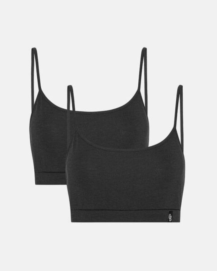 Copenhagen Bamboo 2 Stück schwarzes Bambus-BH-Top mit dünnen Trägern
