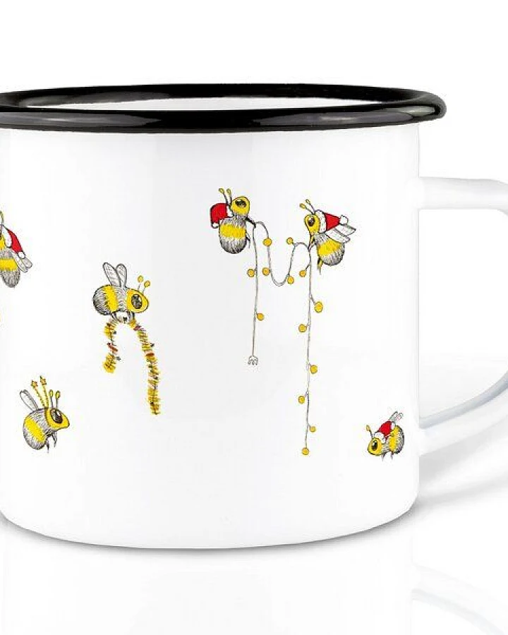 Emaille Tasse – Weihnachtsbienen – LIGARTI Tiermanufaktur
