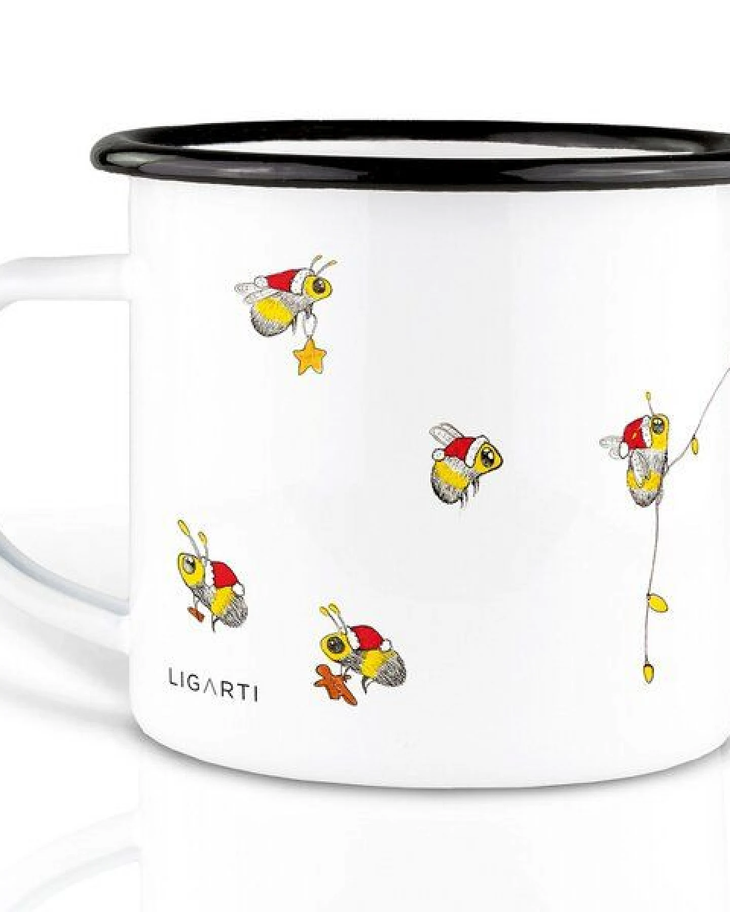 Emaille Tasse – Weihnachtsbienen – LIGARTI Tiermanufaktur – Ansicht 2