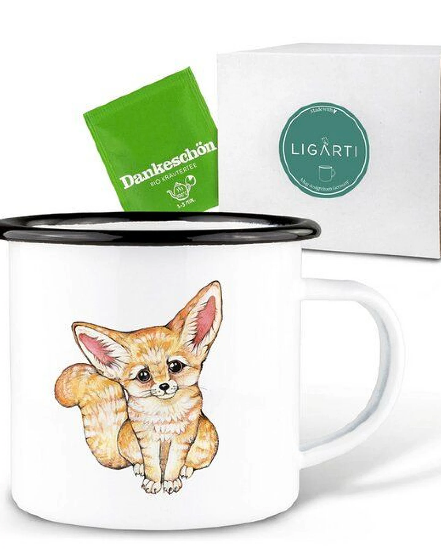 Emaille Tasse – Wüstenfuchs – LIGARTI Tiermanufaktur – Ansicht 3
