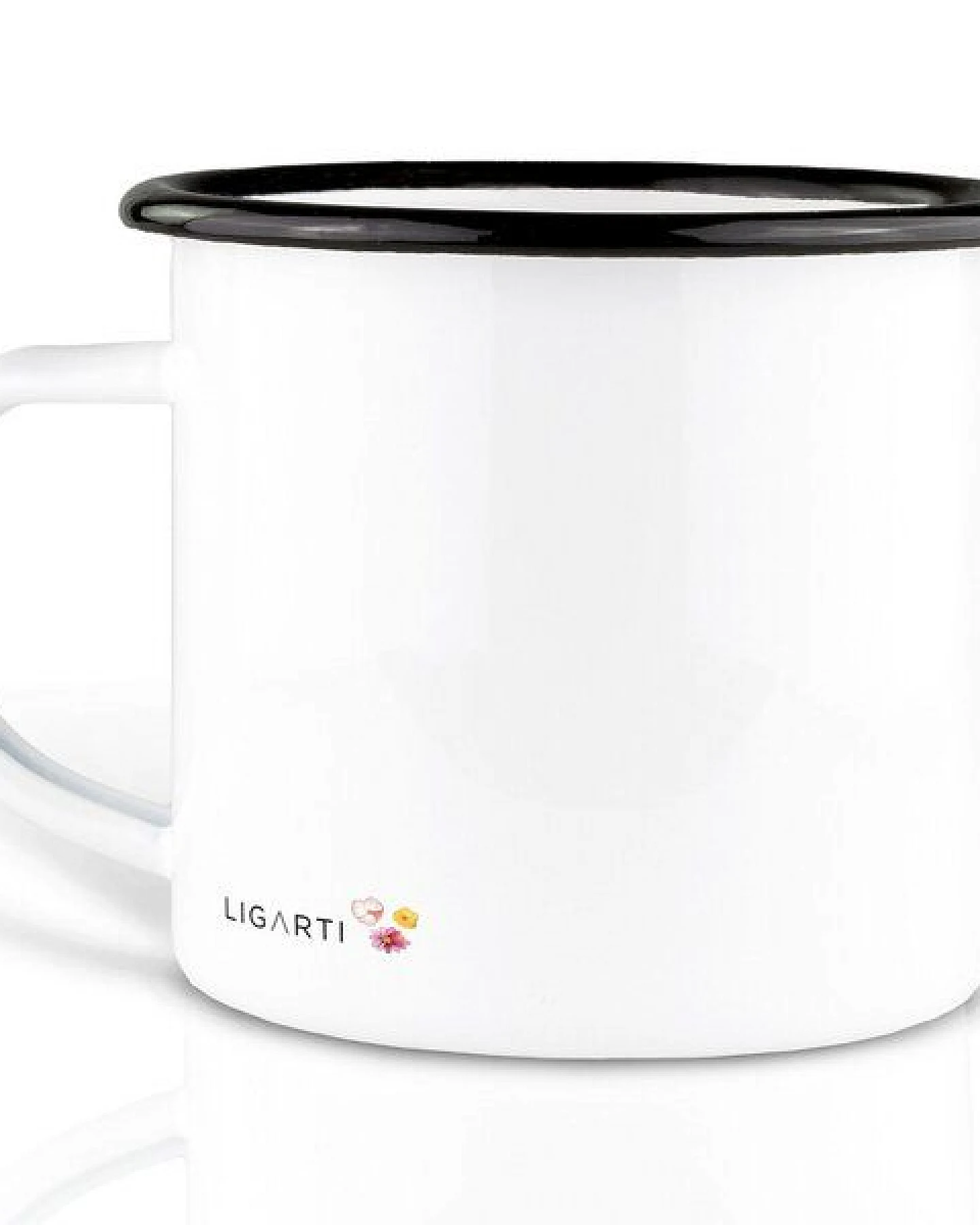 Emaille Tasse – Blumenpfau – LIGARTI Tiermanufaktur – Ansicht 2