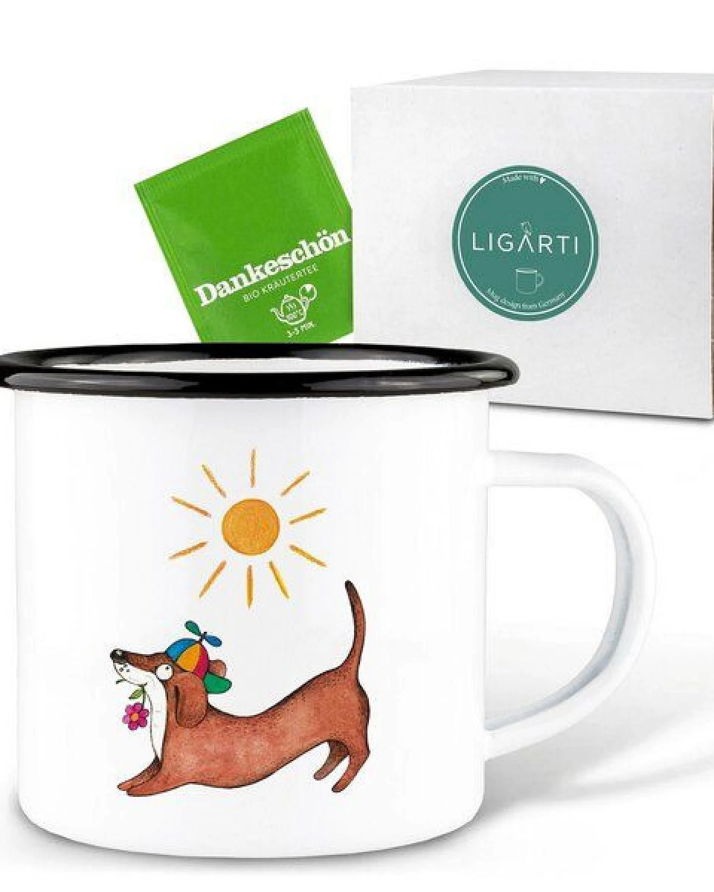 Emaille Tasse – Dackelduo – LIGARTI Tiermanufaktur – Ansicht 3