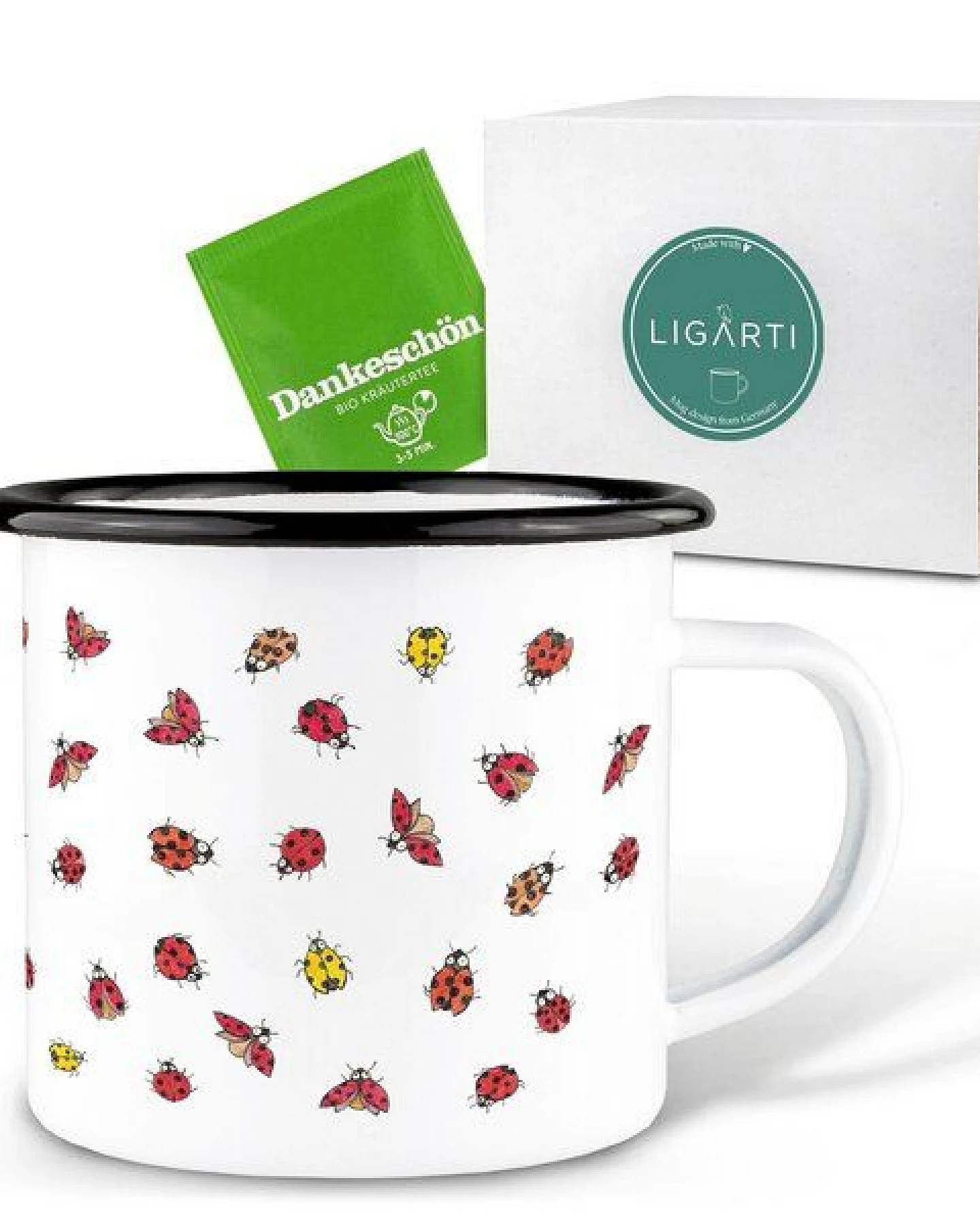 Emaille Tasse – Marienkäfer – LIGARTI Tiermanufaktur – Ansicht 3