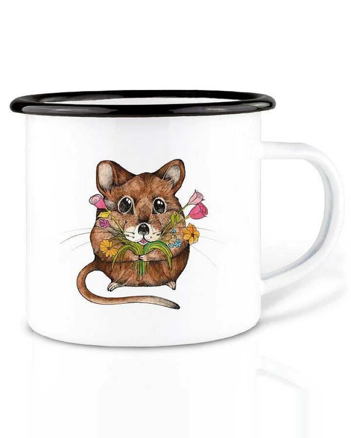 Emaille Tasse – Mausstrauß – LIGARTI Tiermanufaktur