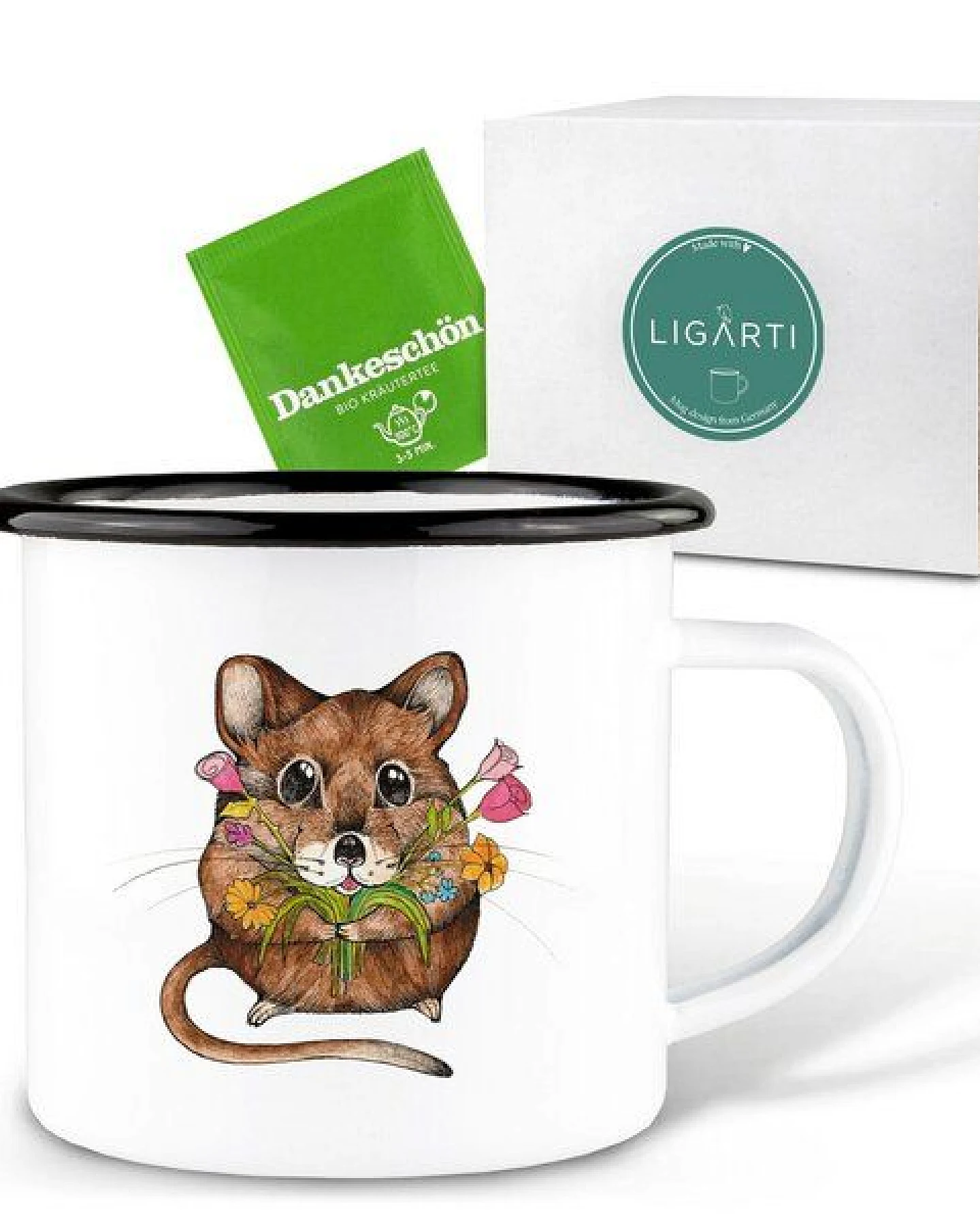 Emaille Tasse – Mausstrauß – LIGARTI Tiermanufaktur – Ansicht 3