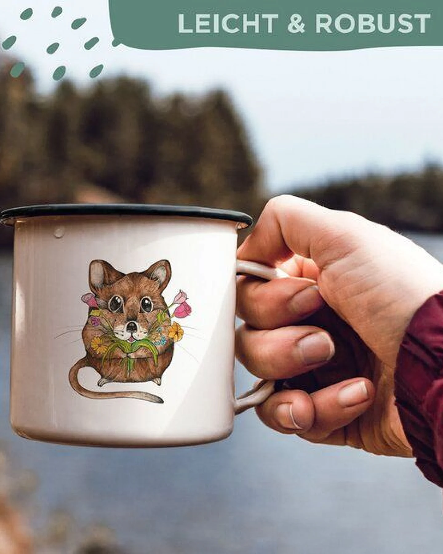 Emaille Tasse – Mausstrauß – LIGARTI Tiermanufaktur – Ansicht 4