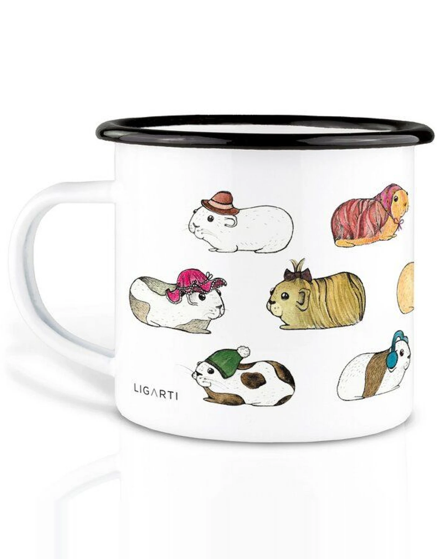 Emaille Tasse – Meerschweinchen flanieren – LIGARTI Tiermanufaktur – Ansicht 2
