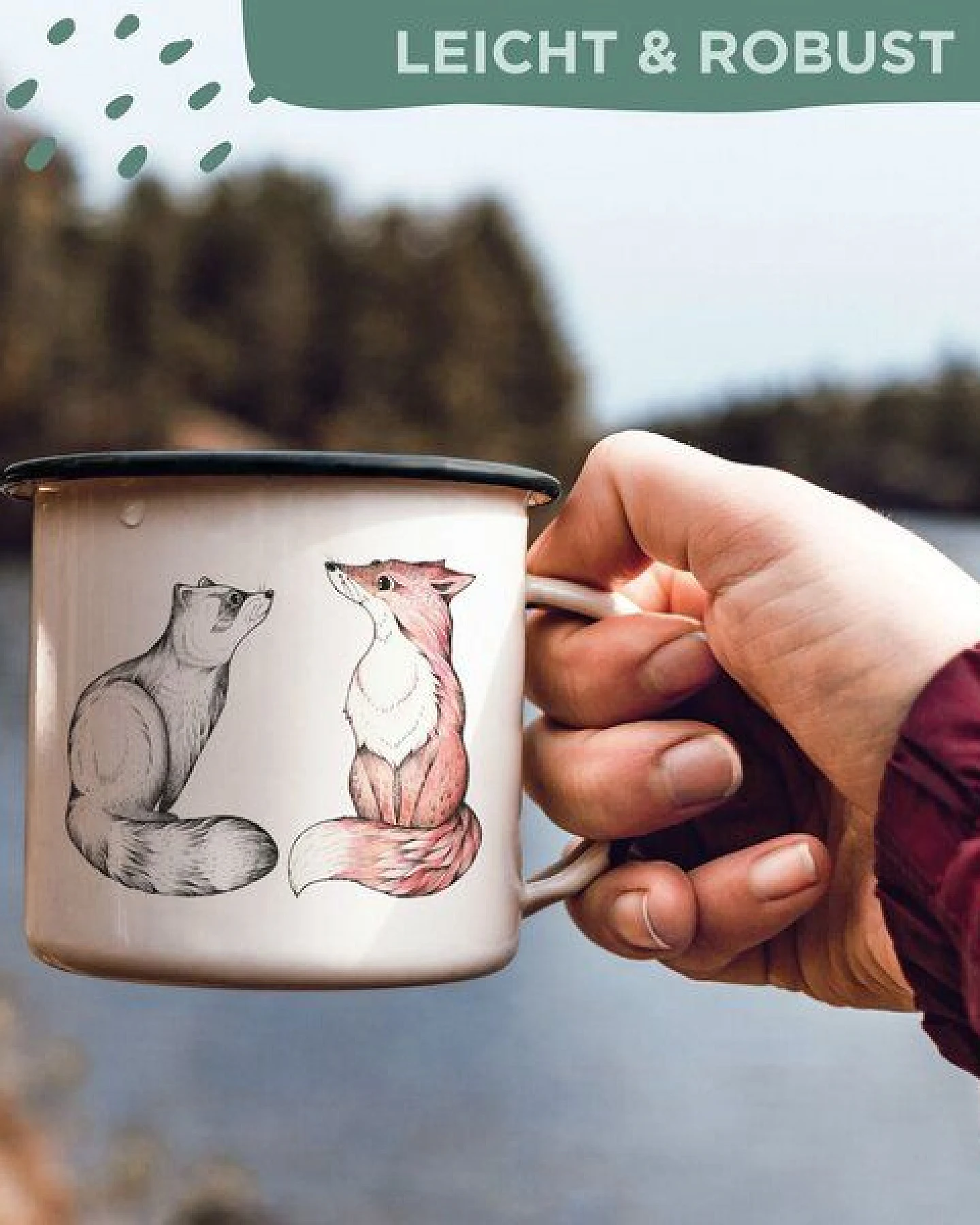 Emaille Tasse – Natalie & Peter – LIGARTI Tiermanufaktur – Ansicht 4
