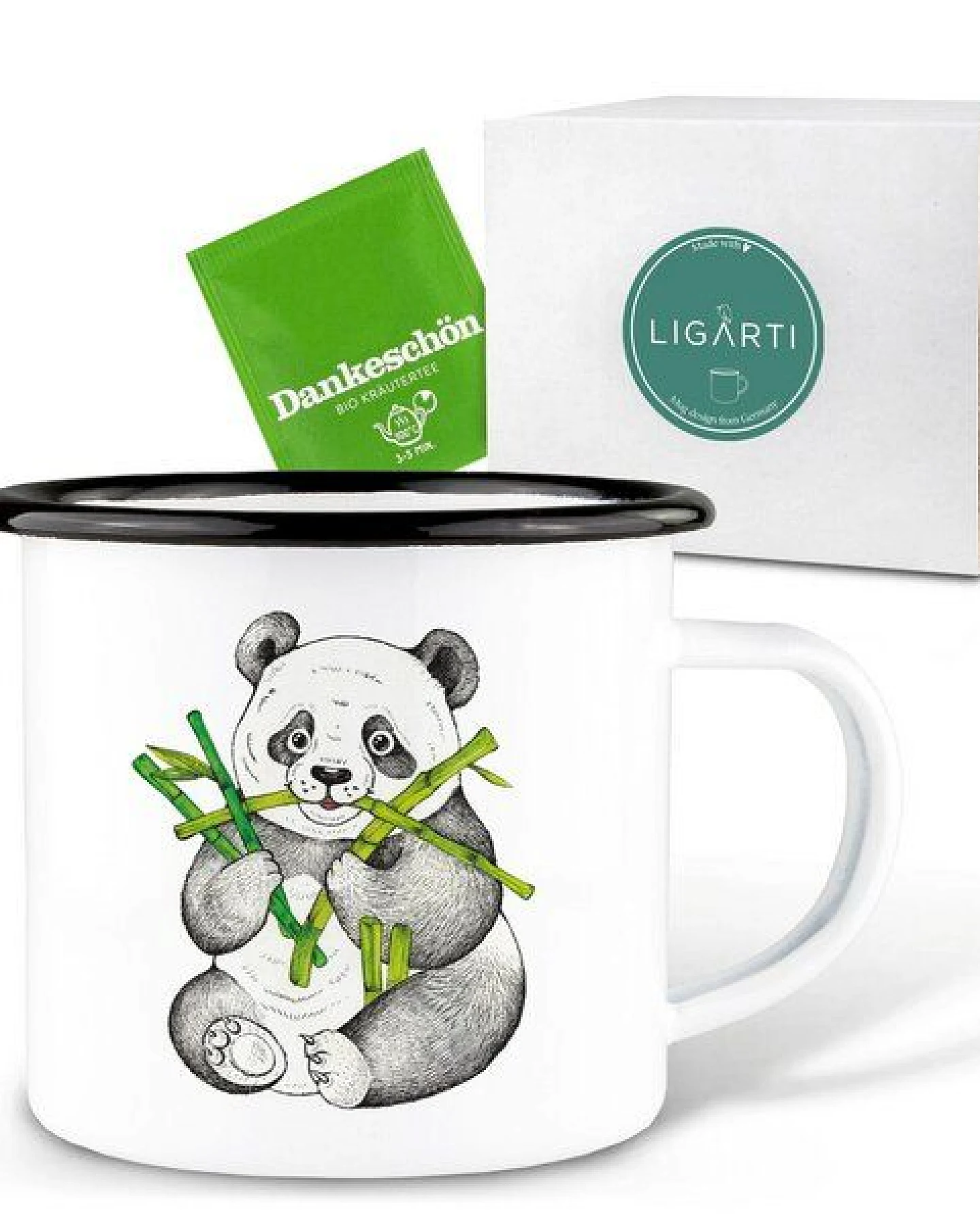 Emaille Tasse – Pedro – LIGARTI Tiermanufaktur – Ansicht 3