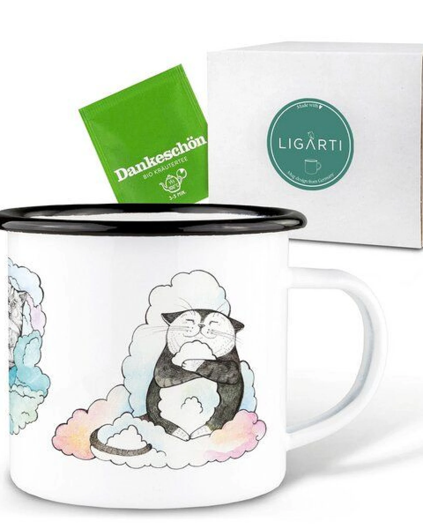 Emaille Tasse – Tommi & Friends – LIGARTI Tiermanufaktur – Ansicht 3