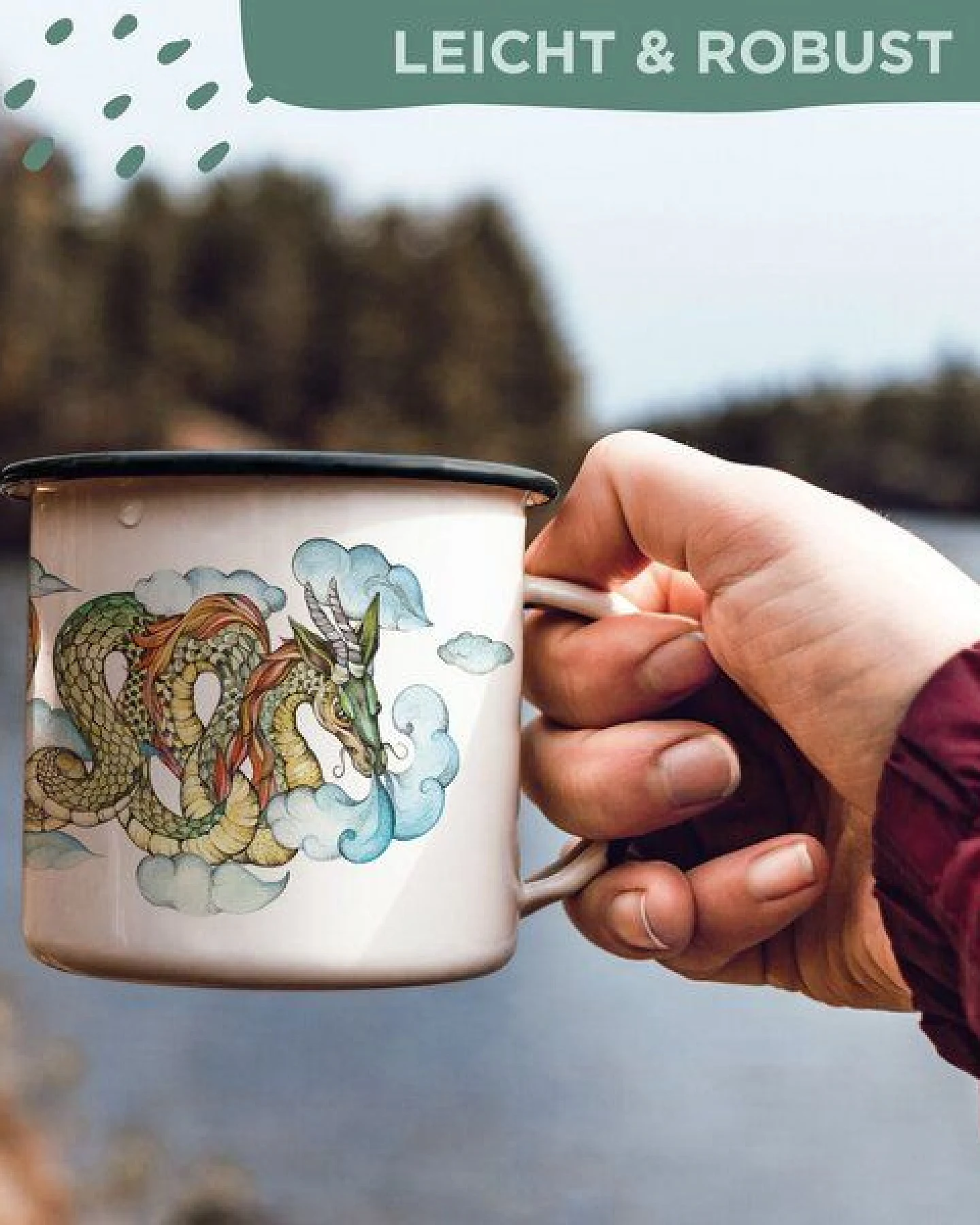 Emaille Tasse – Wolkendrache – LIGARTI Tiermanufaktur – Ansicht 4