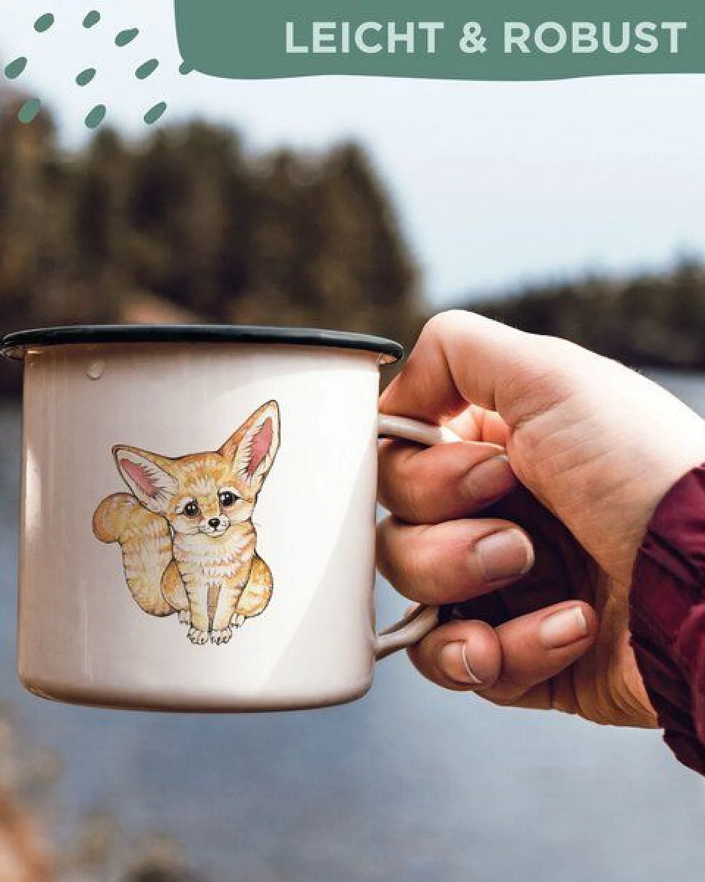 Emaille Tasse – Wüstenfuchs – LIGARTI Tiermanufaktur – Ansicht 4