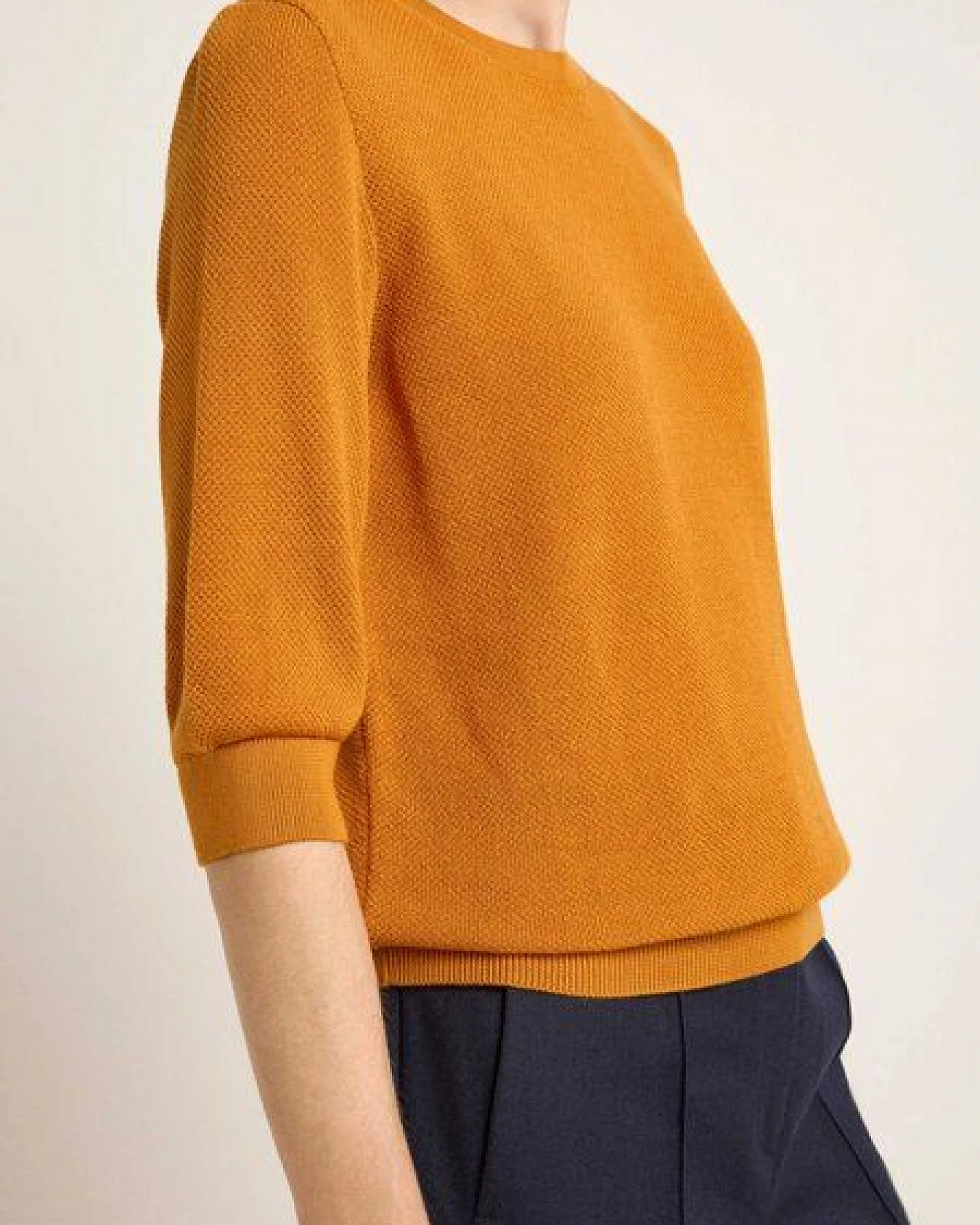 LANIUS Struktur-Halbarmpullover aus Bio-Baumwolle – Ansicht 4