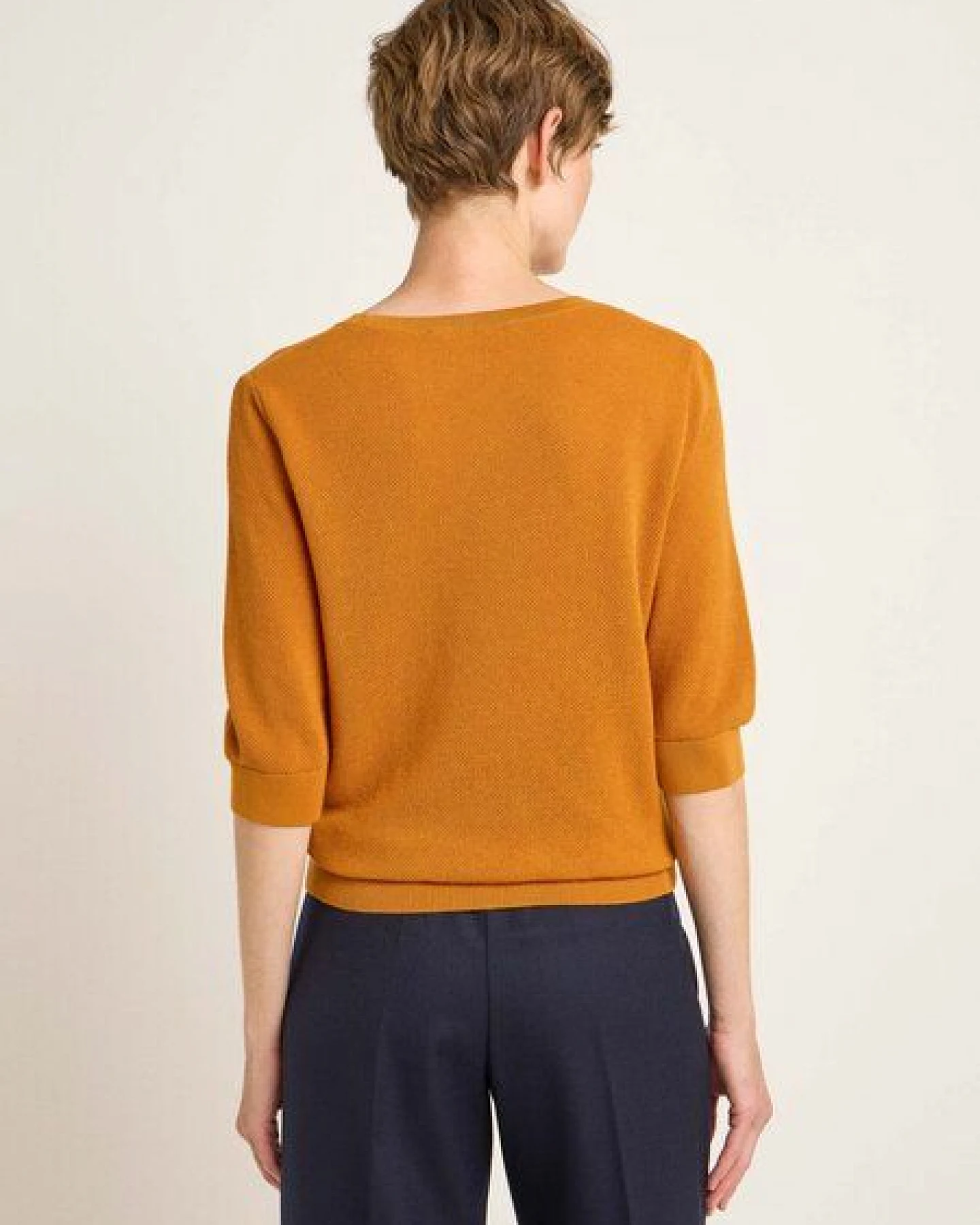 LANIUS Struktur-Halbarmpullover aus Bio-Baumwolle – Ansicht 2