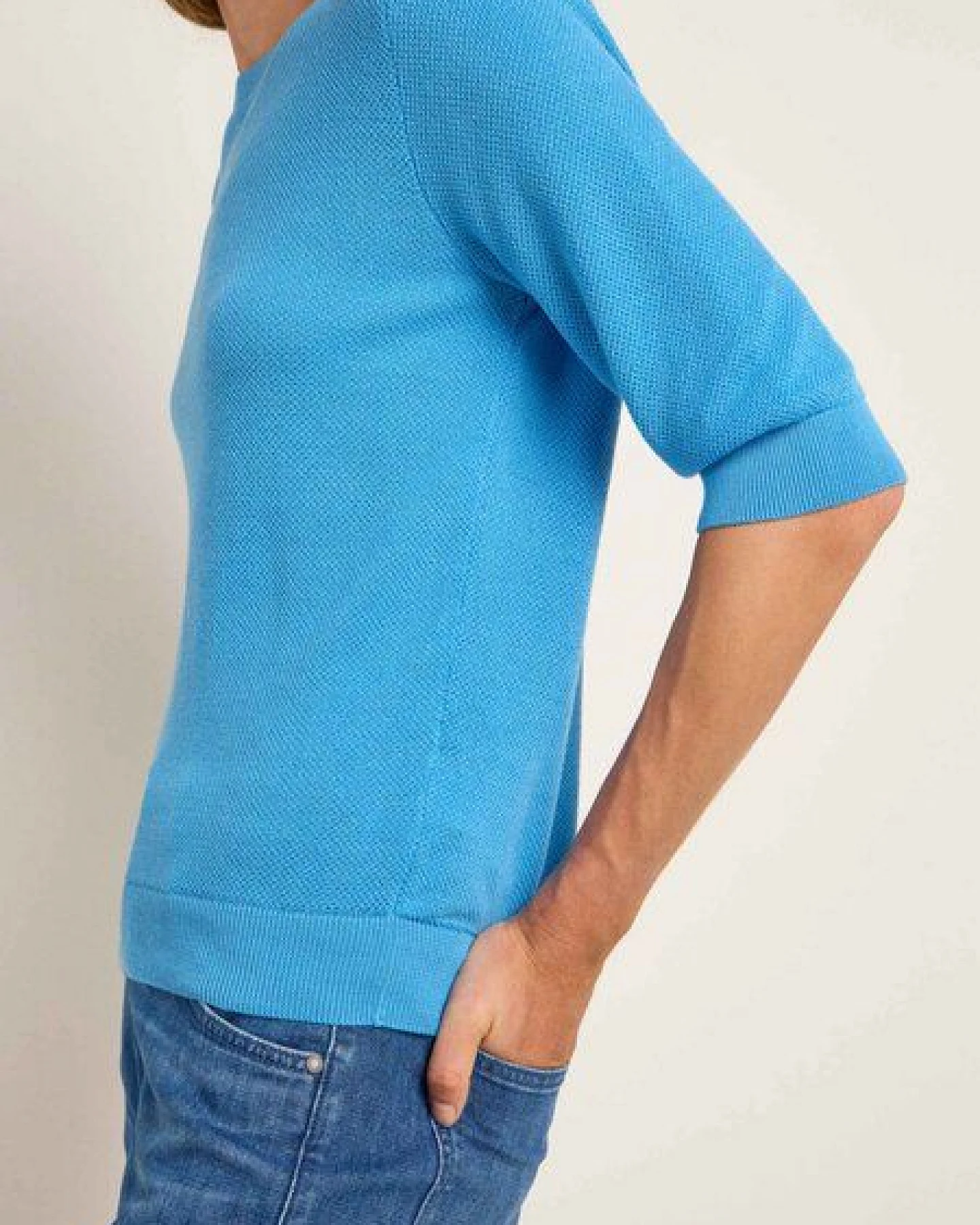 LANIUS Struktur-Halbarmpullover aus Bio-Baumwolle – Ansicht 4