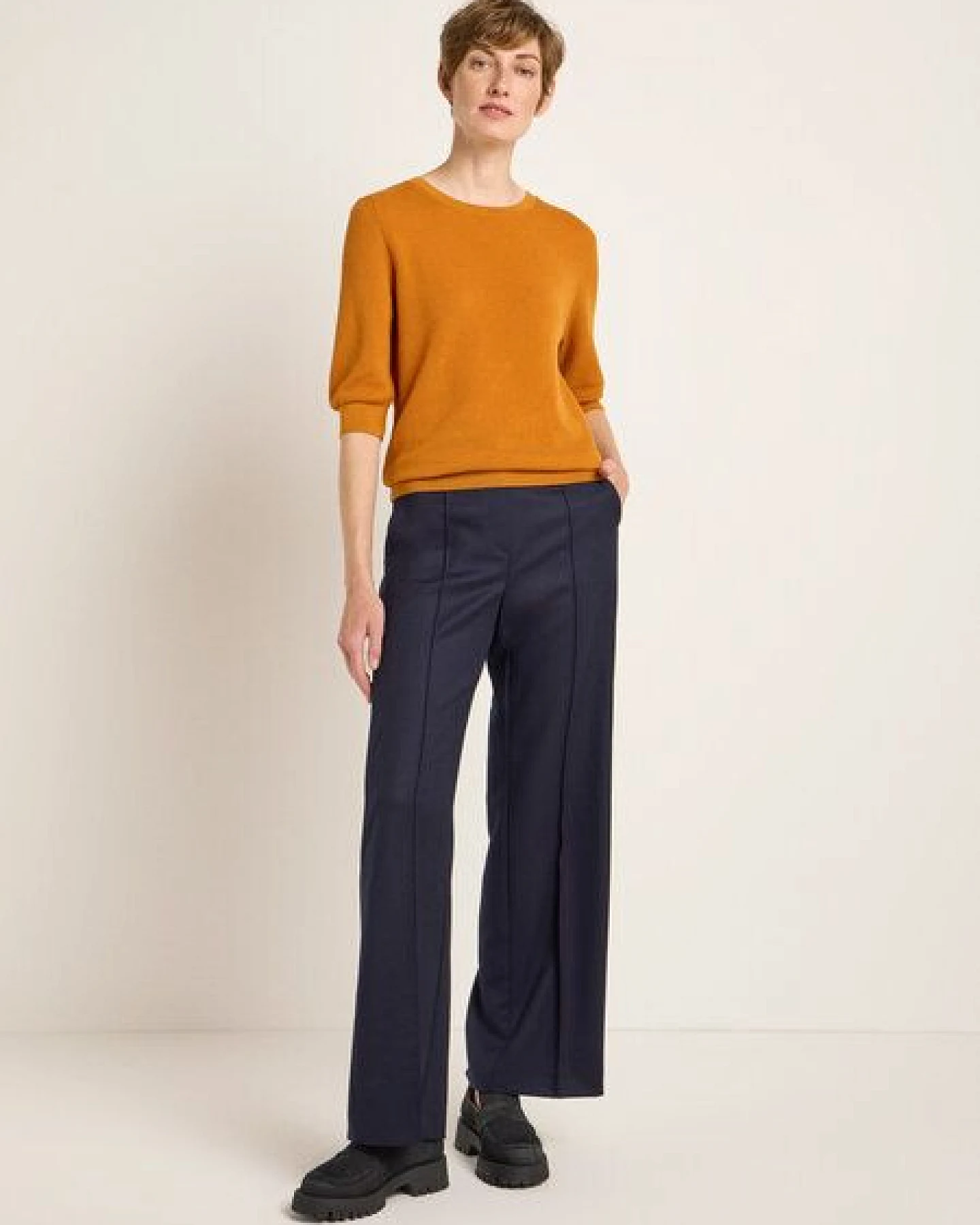 LANIUS Struktur-Halbarmpullover aus Bio-Baumwolle – Ansicht 2