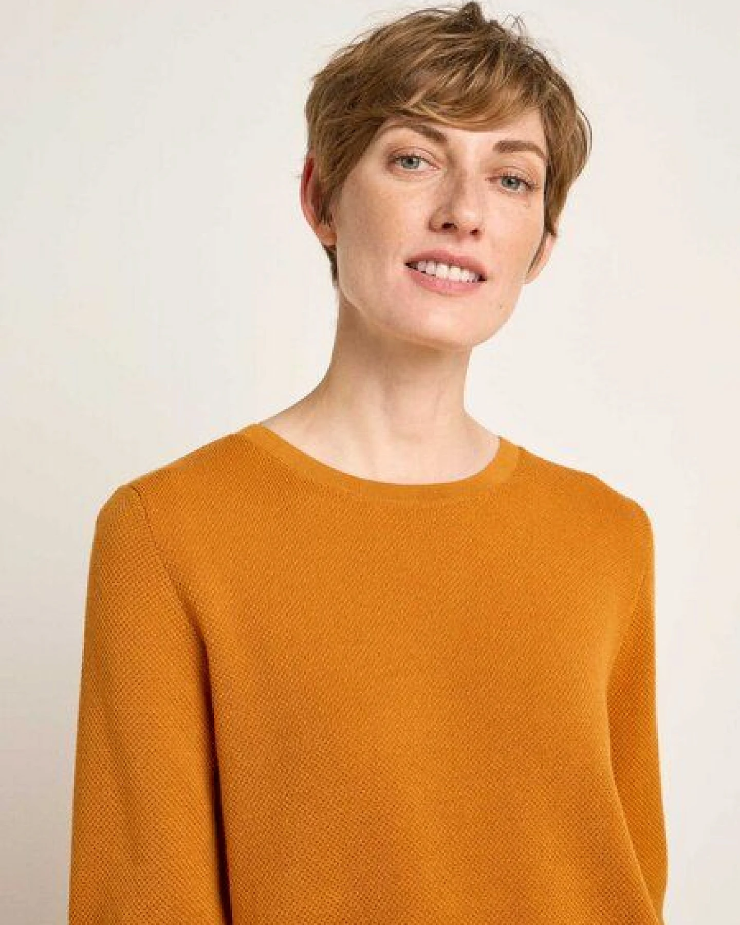 LANIUS Struktur-Halbarmpullover aus Bio-Baumwolle – Ansicht 3