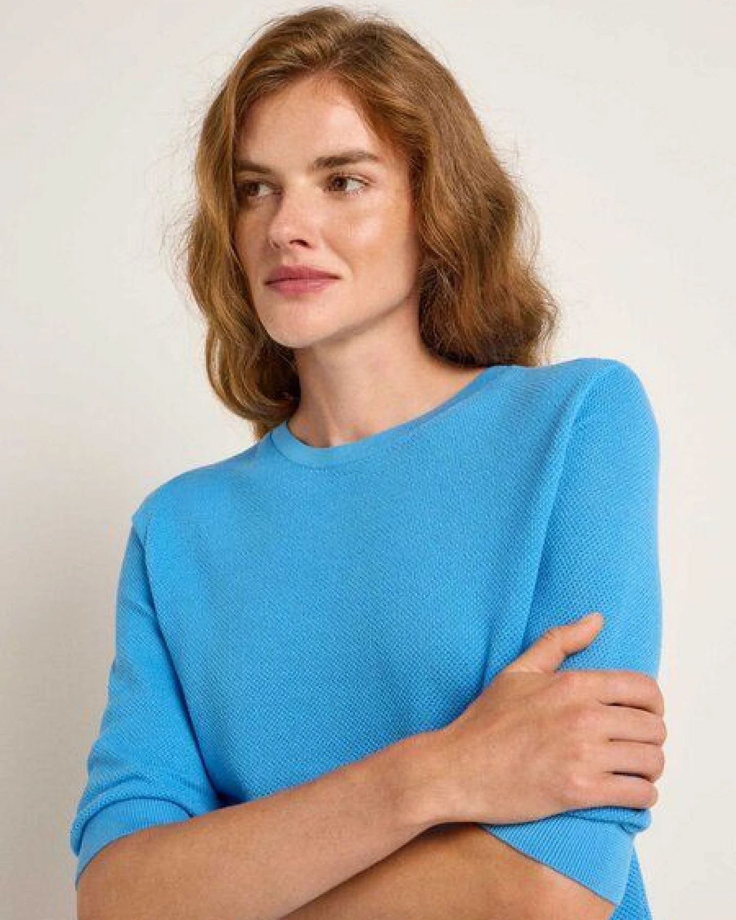 LANIUS Struktur-Halbarmpullover aus Bio-Baumwolle – Ansicht 3