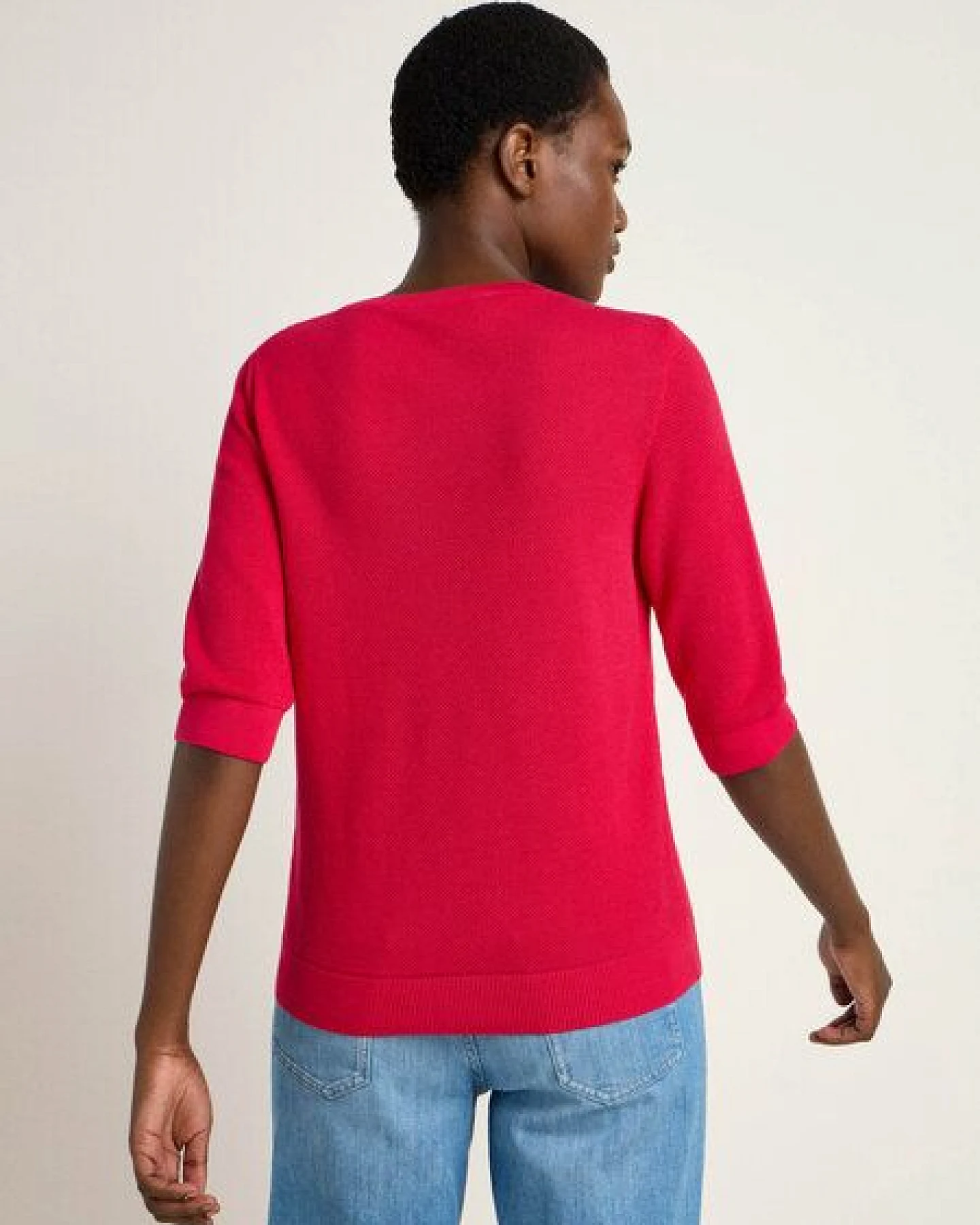 LANIUS Struktur-Halbarmpullover aus Bio-Baumwolle – Ansicht 2