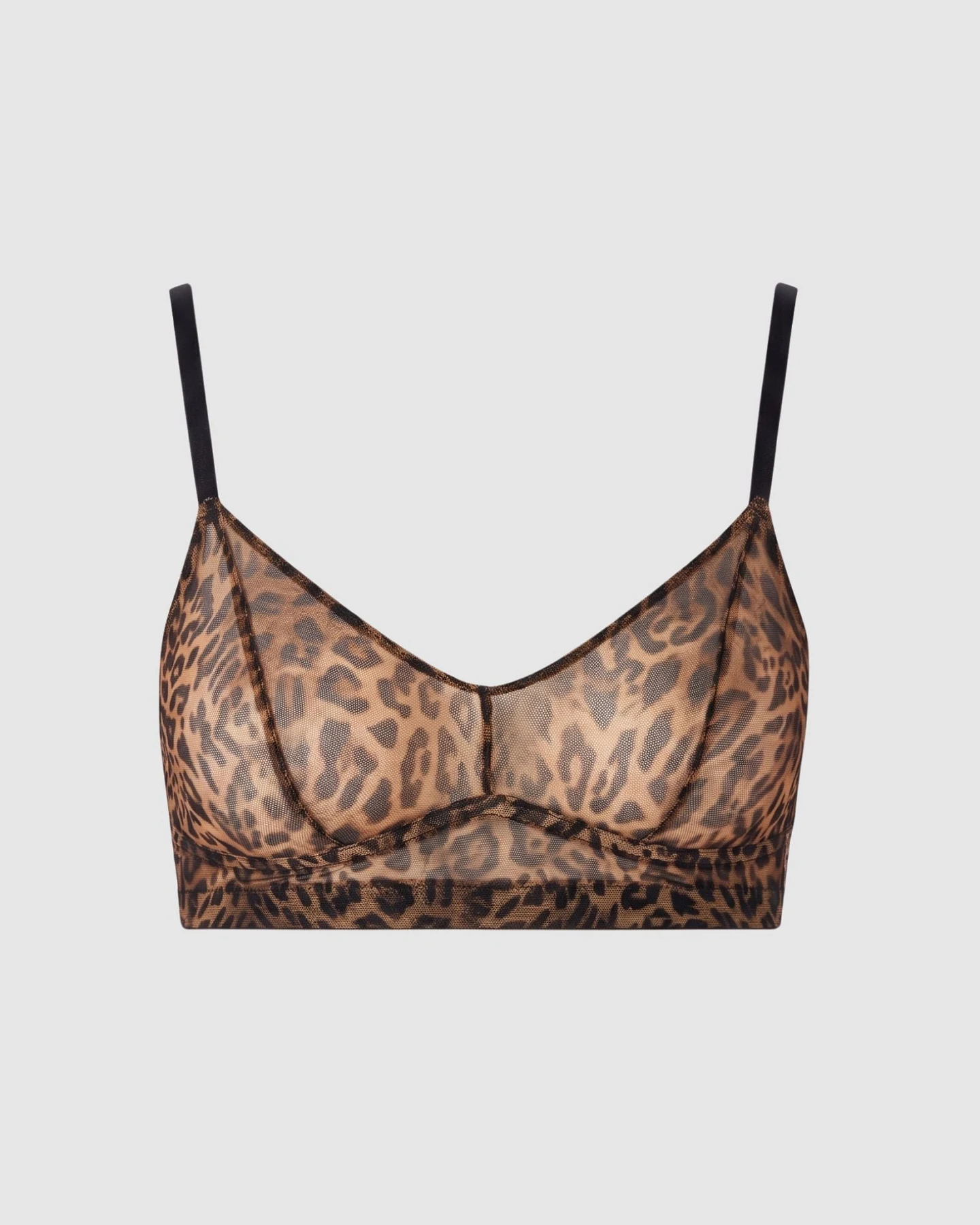 Understatement Damen vegan Bralette Aus Mesh Balconette-Schnitt, Dunkles Leopardenmuster – Ansicht 2