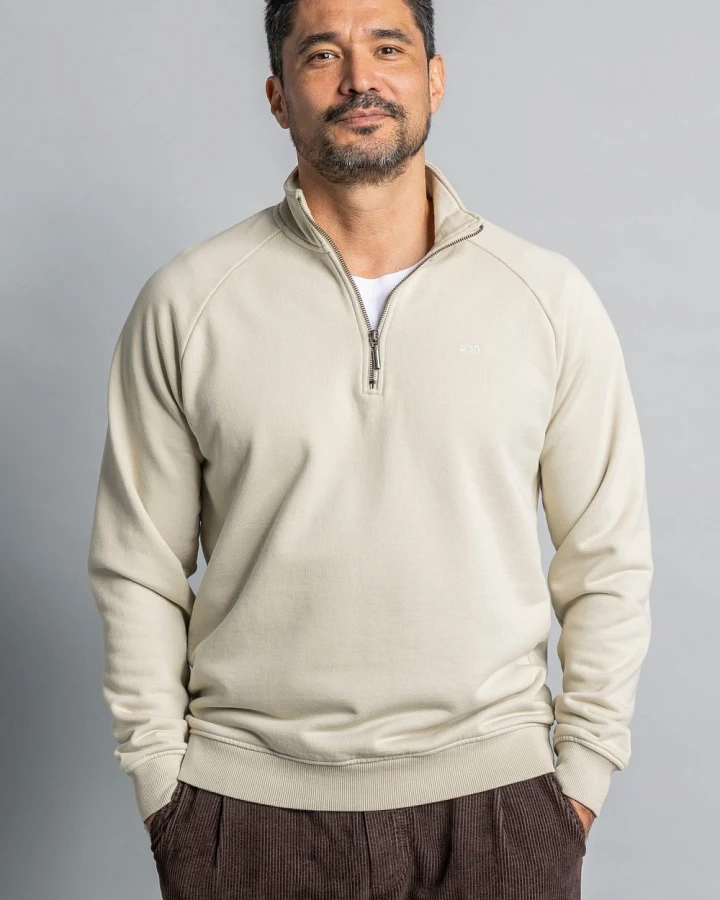 DIRTS Herren vegan Pullover Mit Viertelreißverschluss Raglan Schnitt Cashew Beige