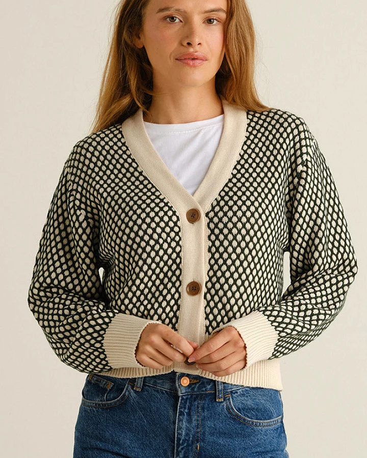 DEDICATED Damen vegan Strickjacke Kanan Bubble Knit Dunkelgrün
