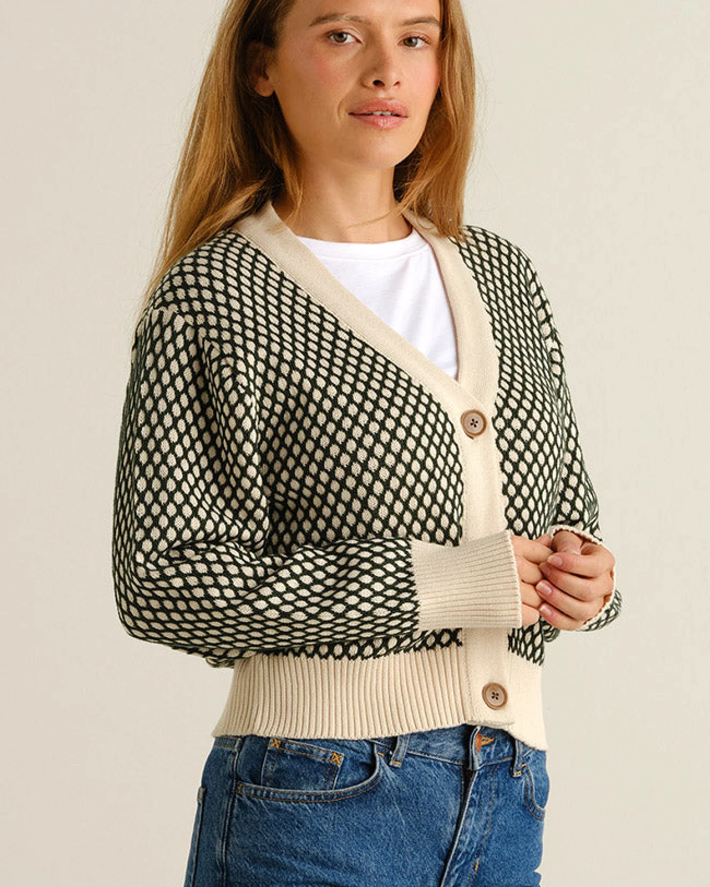 DEDICATED Damen vegan Strickjacke Kanan Bubble Knit Dunkelgrün – Ansicht 2
