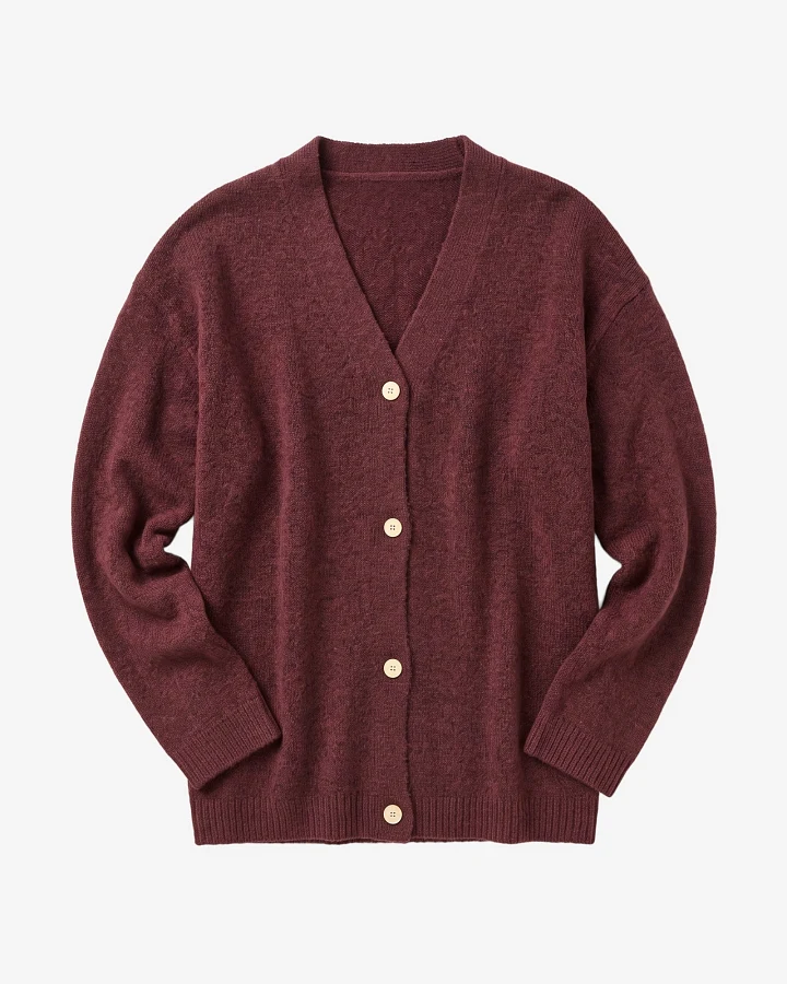 KnowledgeCotton Apparel Damen vegan Strickjacke Damen Aus Soufflé Garn Burgunderrot