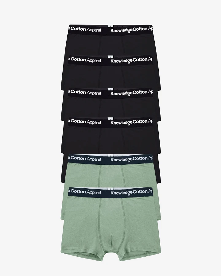 KnowledgeCotton Apparel Herren vegan 6er-Pack Boxershorts Lily Pad Grün/Schwarz