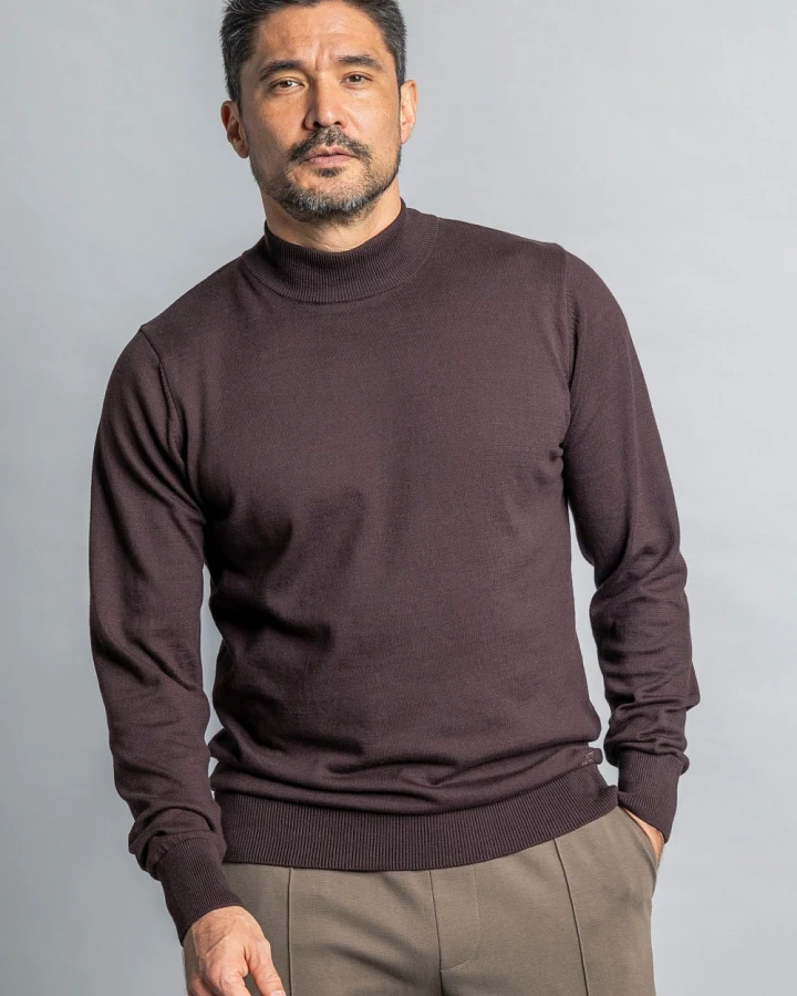 DIRTS Herren vegan Strickpullover Mit Stehkragen Espressobraun