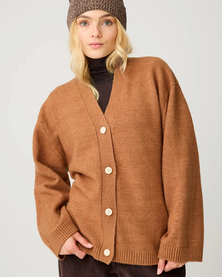 KnowledgeCotton Apparel Damen vegan Strickjacke Aus Soufflé Garn Lion Brown