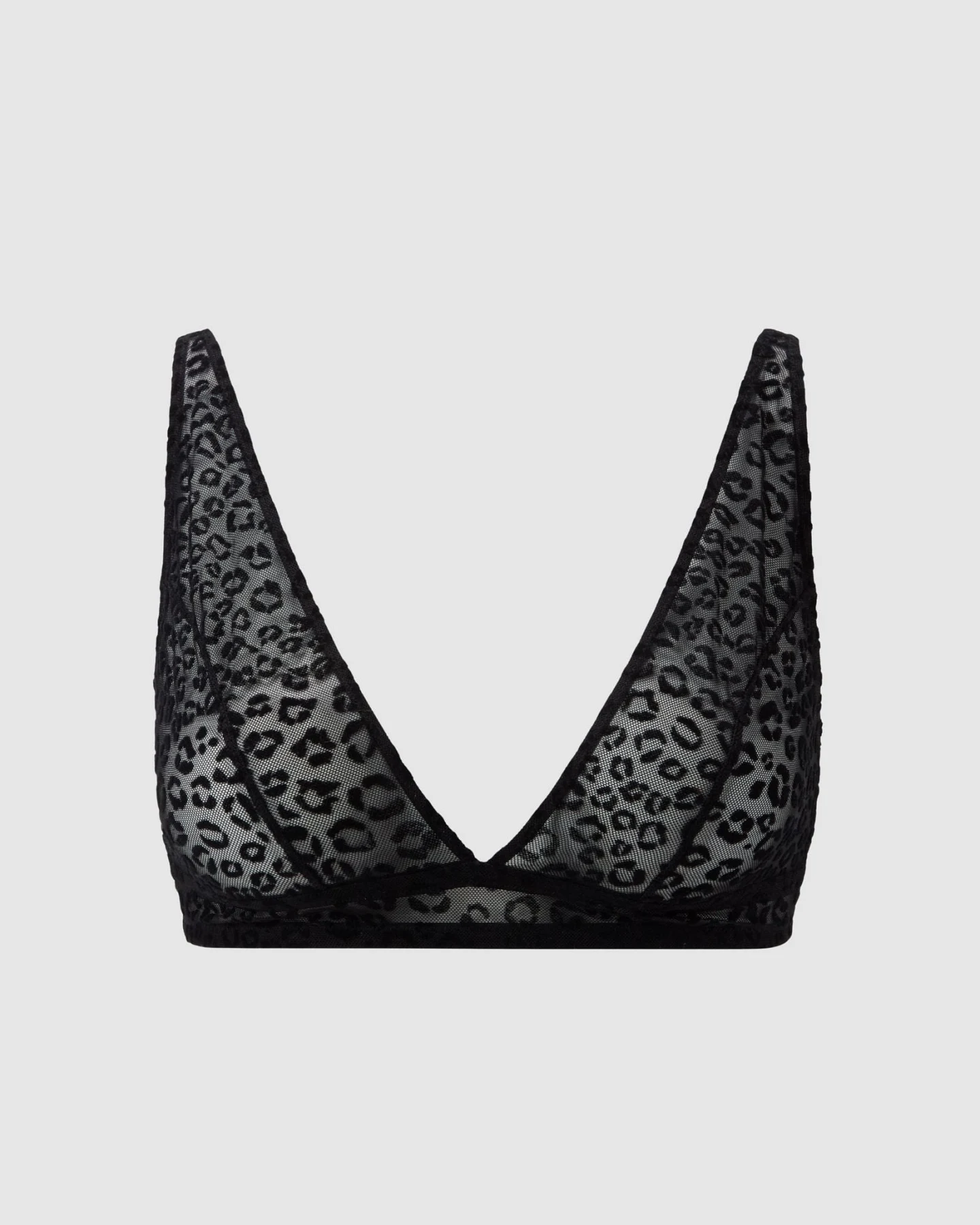 Understatement Damen vegan Bralette Aus Netzstoff Tief Ausgeschnitten Schwarz Mit Leopardenmuster – Ansicht 2
