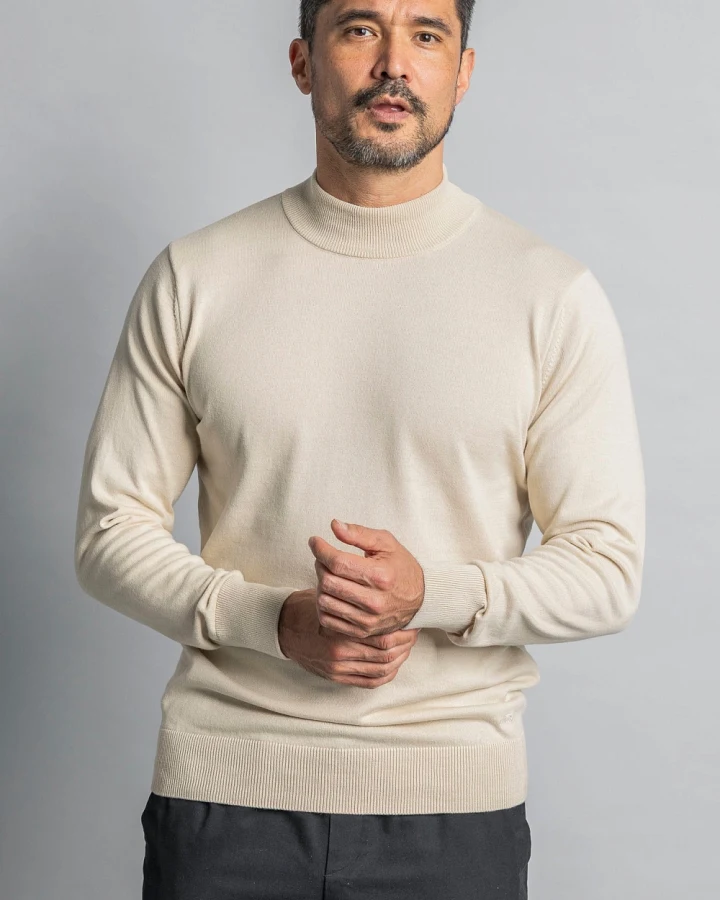 DIRTS Herren vegan Strickpullover Mit Stehkragen Cashew Beige