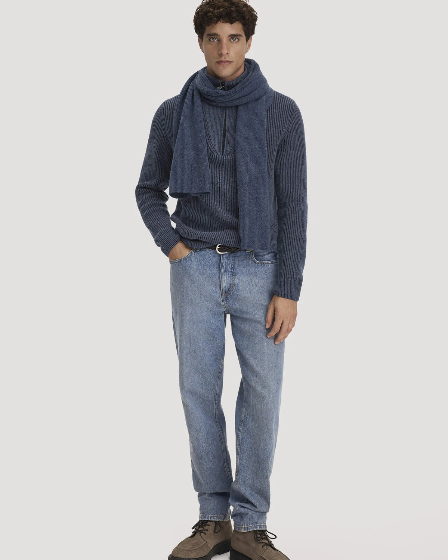 hessnatur Herren Double Knit Troyer Regular aus Bio-Baumwolle, Bio-Merinowolle und recycelter Wolle - blau - Größe M – Ansicht 2