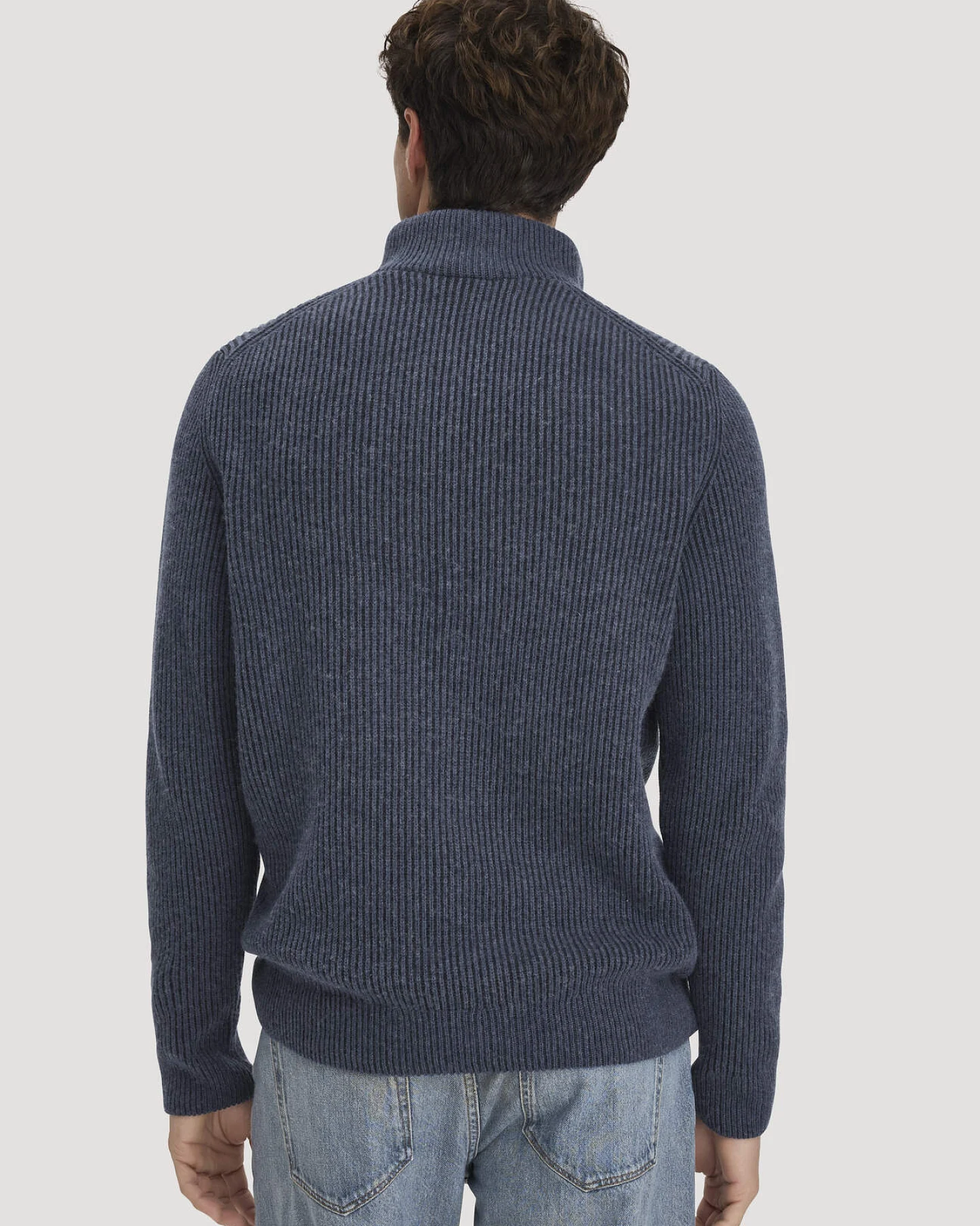 hessnatur Herren Double Knit Troyer Regular aus Bio-Baumwolle, Bio-Merinowolle und recycelter Wolle - blau - Größe XL – Ansicht 3